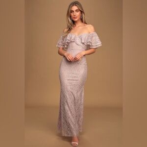 Lulus Feeling Amorous Lilac Lace Off-The-Shoulder Dress
